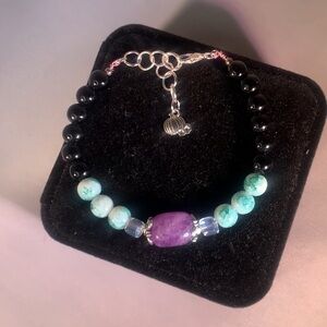 NIGHTSTONE HARVEST — Handmade Amethyst Black & Purple Glass Beaded Bracelet